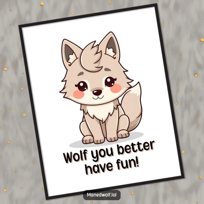 Funny Free Printable Kawaii Maned Wolf Wall Art: A smiling maned wolf with a wagging tail, bringing joy to your decor.