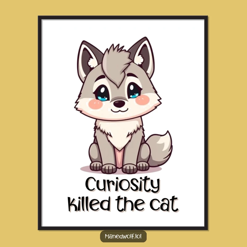 Free Printable Wall Art: Curious Kawaii Maned Wolf Head Tilt - DIY Decor