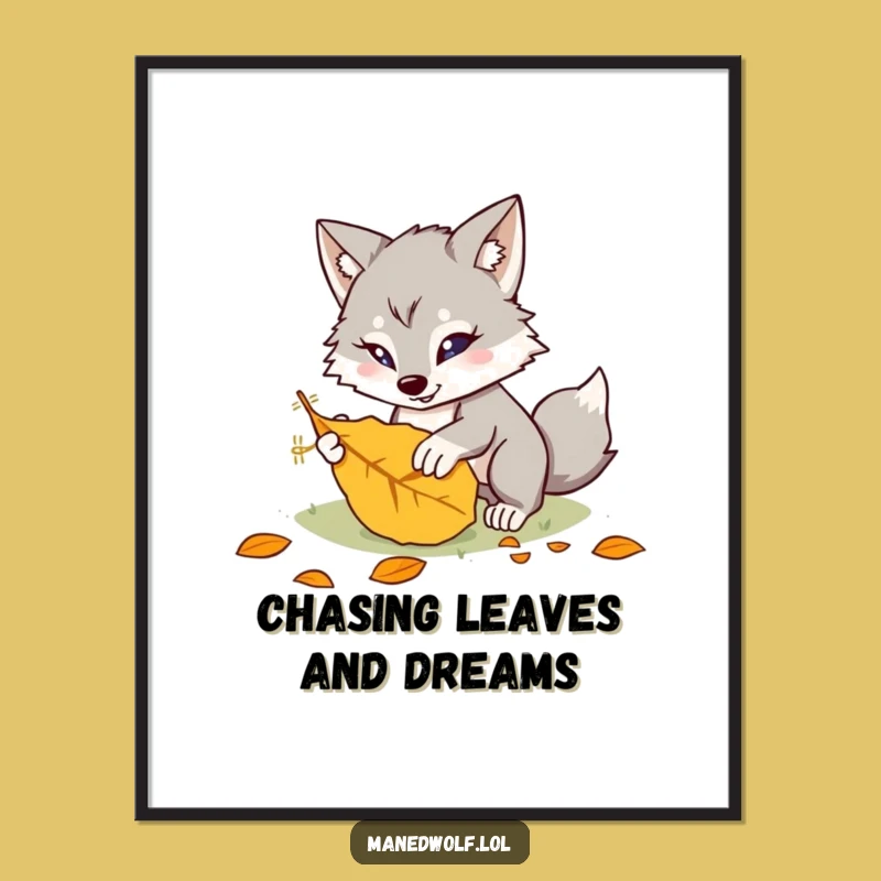 Free Printable Wall Art: Maned Wolf Leaf Pounce Downloadable Decor