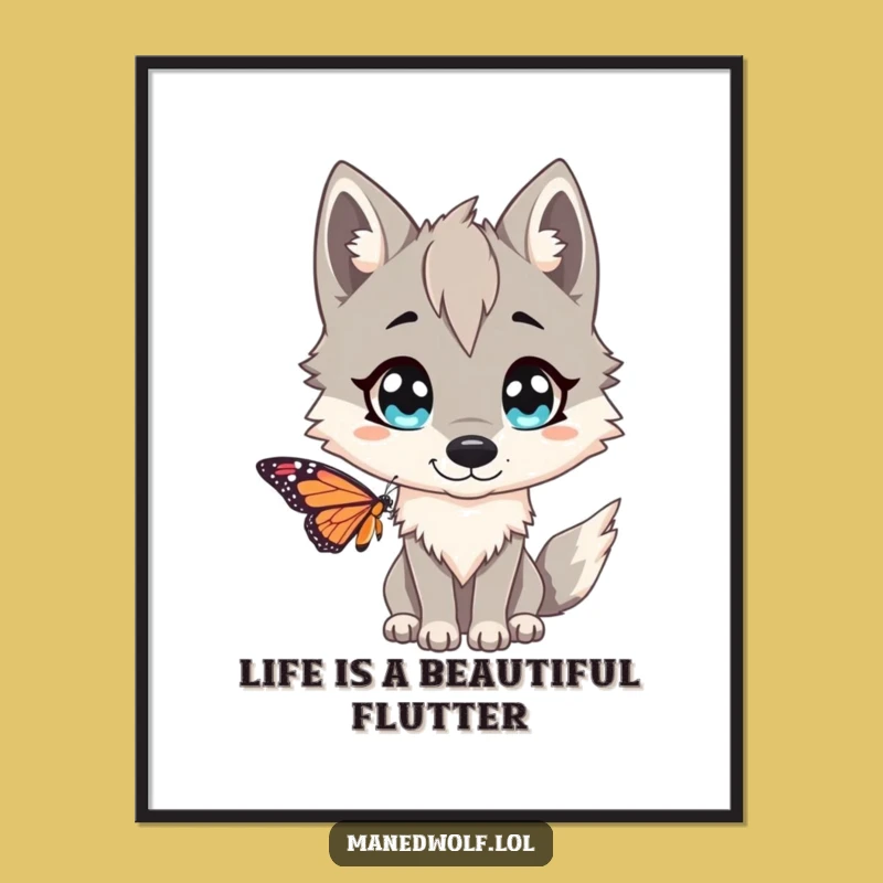 Free Printable Wall Art: Maned Wolf Surprised by Butterfly