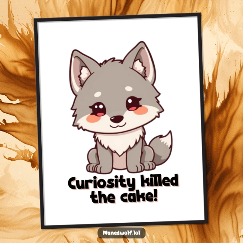 Funny Free Printable Wall Art: Kawaii maned wolf with its ears perked curiously, observing the world with interest.