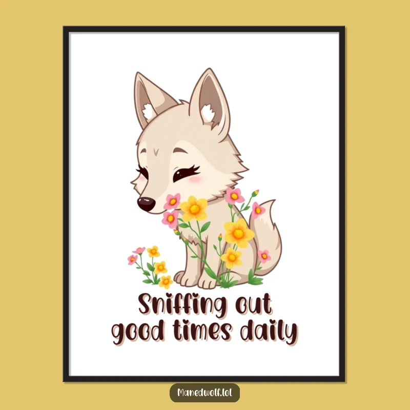Funny Free Printable Wall Art: Maned Wolf Sniffing Flowers - Artistic Downloadable Decor!