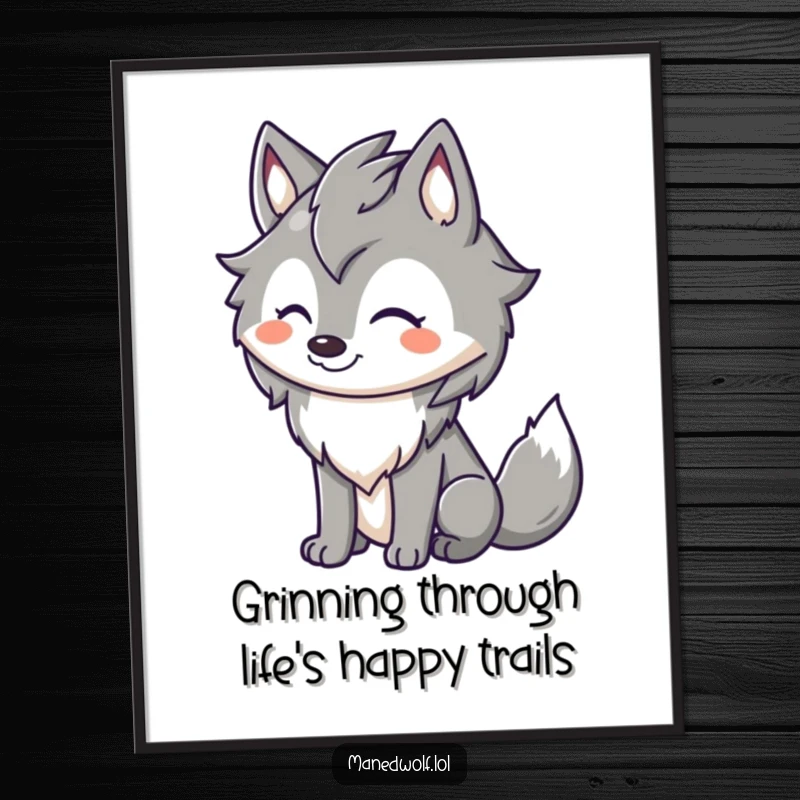 Funny Free Printable Wall Art featuring a cute maned wolf with a happy grin and wagging tail.