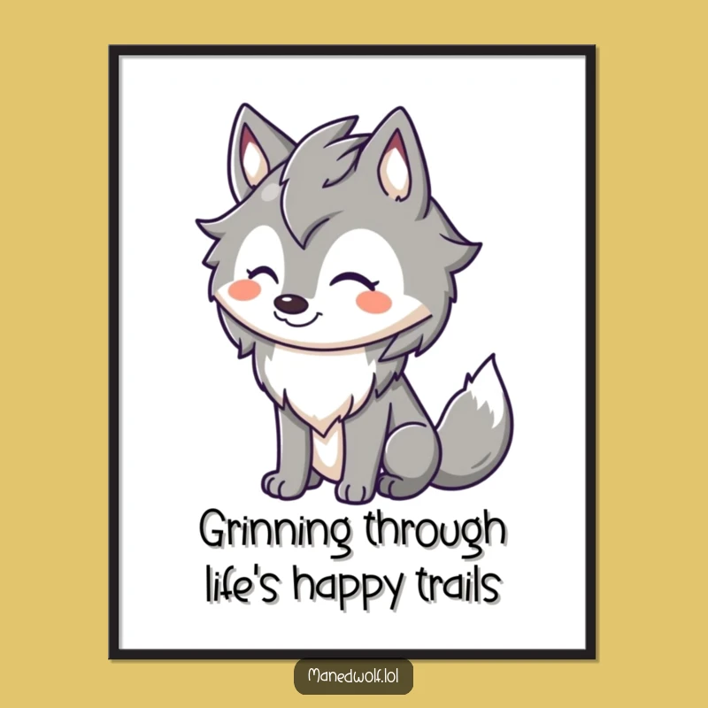 Funny Free Printable Wall Art: Happy Maned Wolf Grinning - Cute Downloadable Decor!