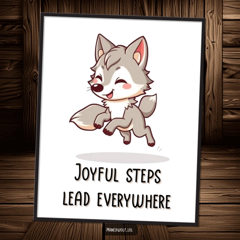 Funny Free Printable Kawaii Maned Wolf Wall Art: A wolf does a happy, bouncy little trot, bringing cheerful energy and cute vibes to your decor.