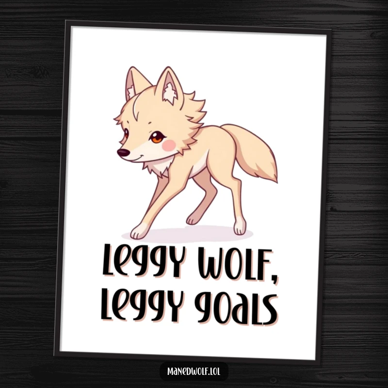 Funny Free Printable Wall Art of a Kawaii maned wolf confidently striding on its impressively long legs, ready to liven up any room.