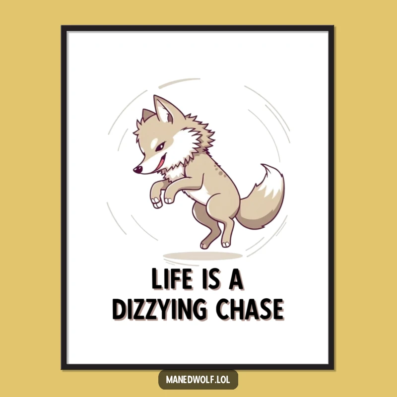 Free Printable Wall Art: Funny Maned Wolf Tail Chase, Downloadable Decor
