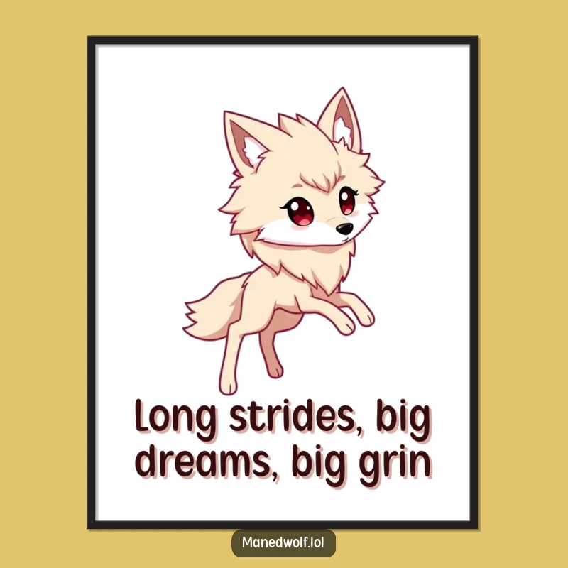 Funny Free Printable Wall Art: Kawaii Maned Wolf Striding - Cute Downloadable Decor!
