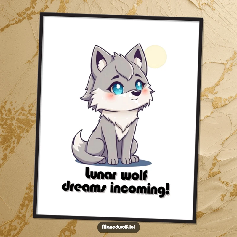 Free Printable Wall Art: A maned wolf with bright, sparkling eyes gazing peacefully at a large, luminous moon.