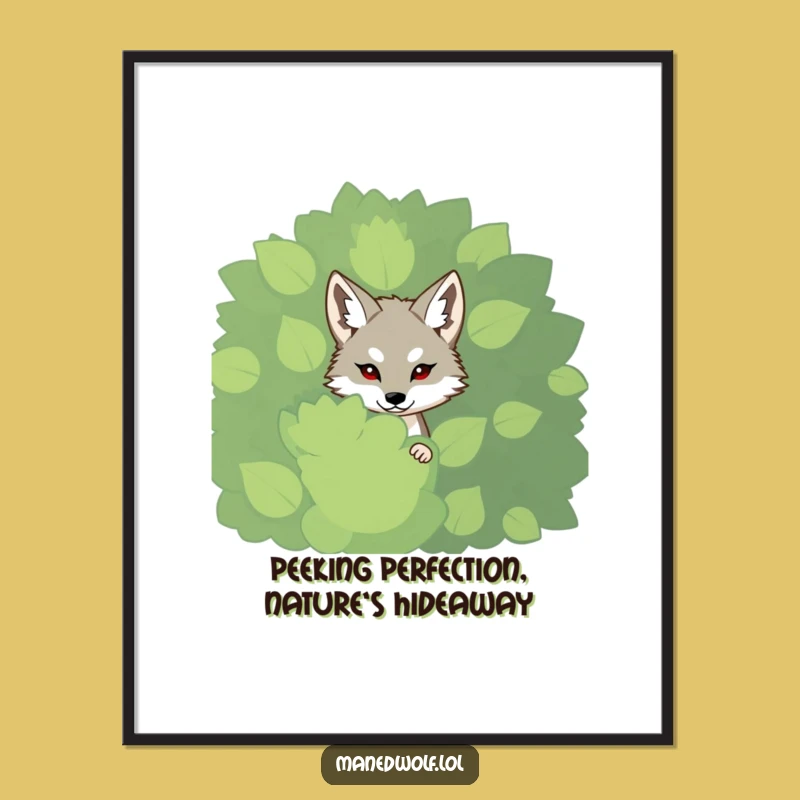 Free Printable Wall Art: Shy Maned Wolf Hiding - Funny Downloadable Decor