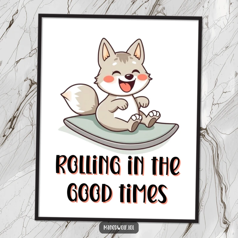Funny Free Printable Wall Art: A cheerful maned wolf comically rolling down a gentle slope, bringing joy and laughter to any room.