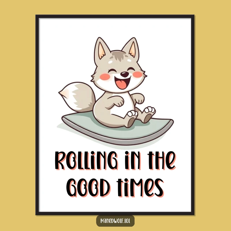 Free Printable Wall Art: Joyful Maned Wolf Rolling Downhill Funny Downloadable Decor