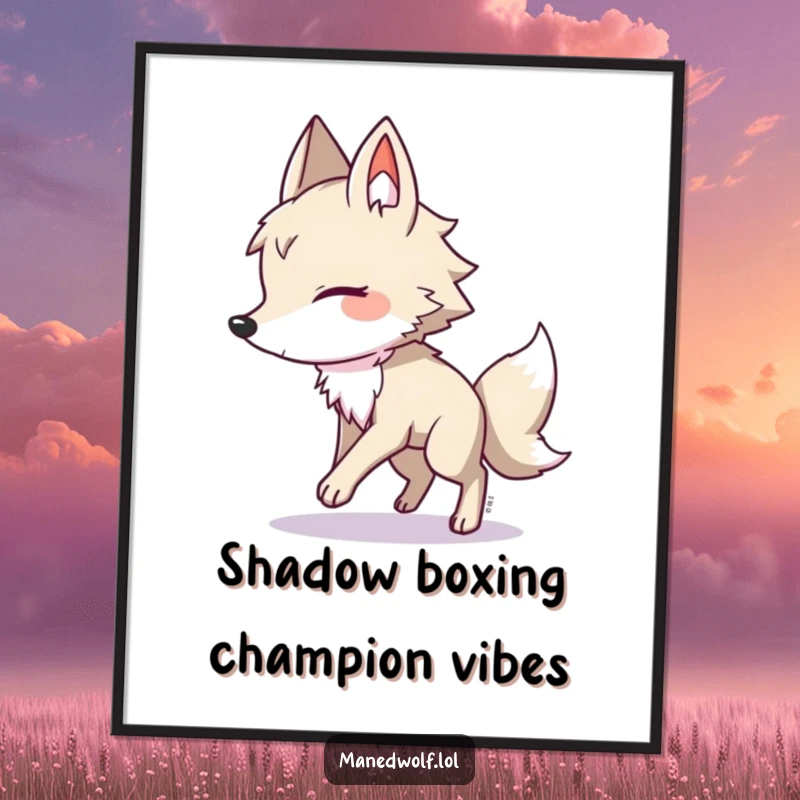 Funny Free Printable Wall Art: A kawaii maned wolf playfully chases its own shadow across a surface.