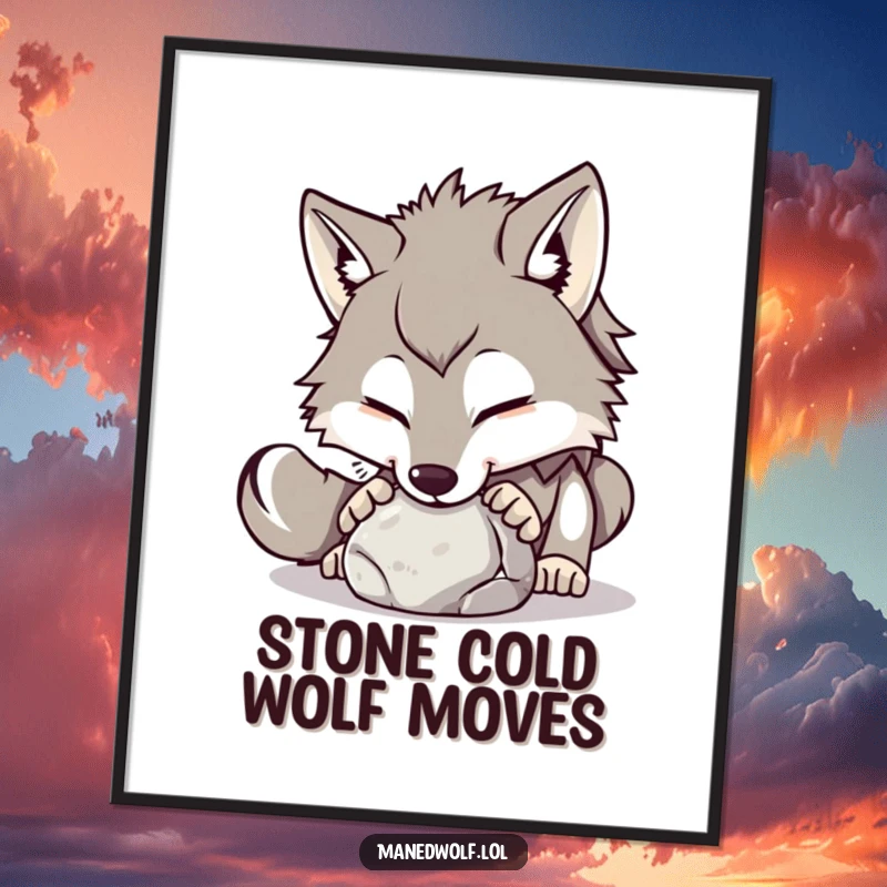 Funny Free Printable Wall Art: Maned wolf playfully nudging a small, round stone with its nose, quirky and charming downloadable art.