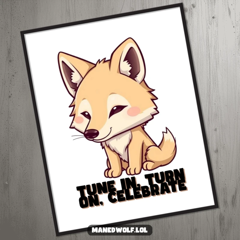 Funny Free Printable Wall Art of a cute maned wolf with ears perked, humorously listening intently, adding a quirky touch to any room.