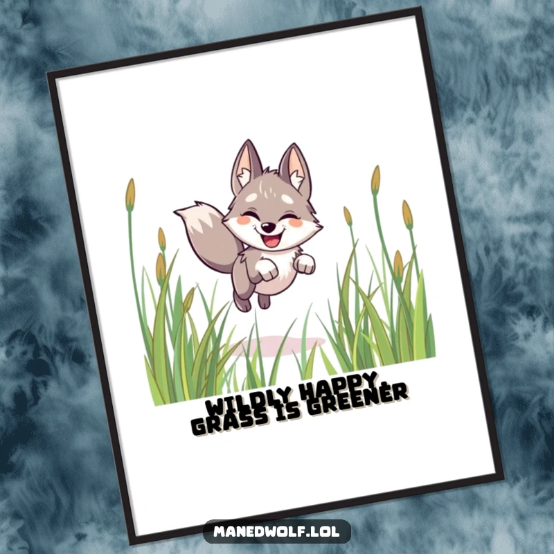 Funny Free Printable Wall Art: A happy maned wolf leaping energetically through tall grass, ears perked, bringing wild joy.