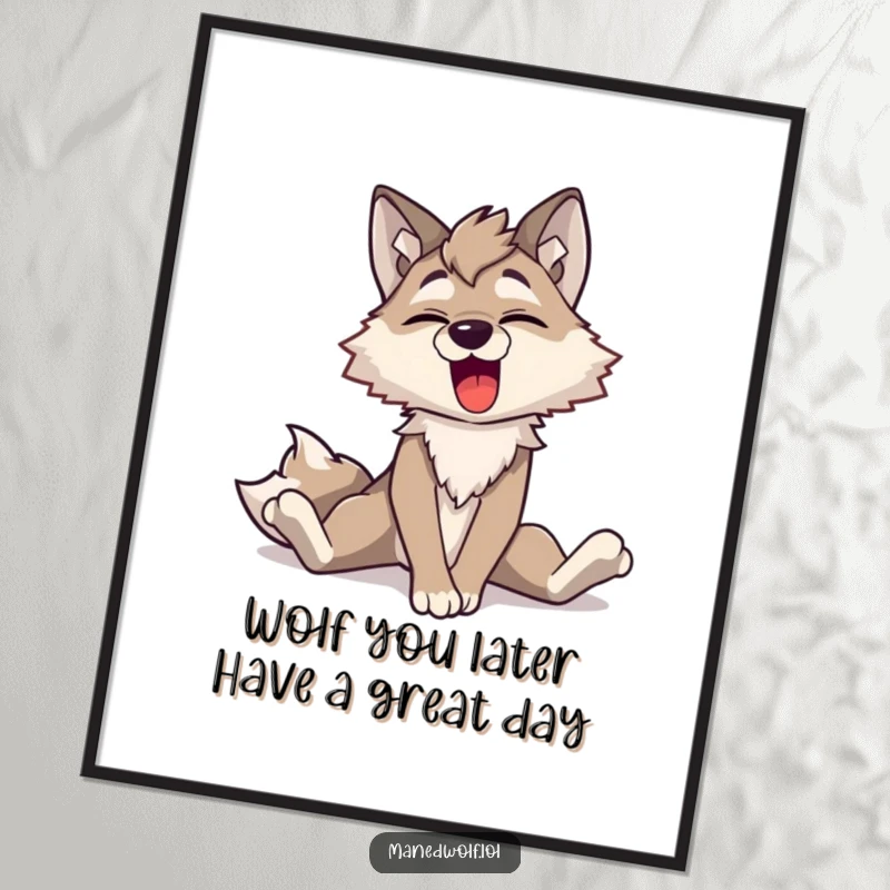 Funny Free Printable Wall Art: A long-legged maned wolf in a dramatic, cheerful stretch and yawn pose.