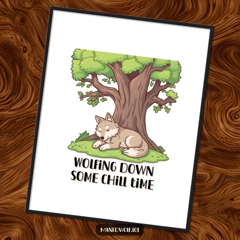 Funny Free Printable Wall Art: A maned wolf finding ultimate peace and relaxation under the shade of a large tree.