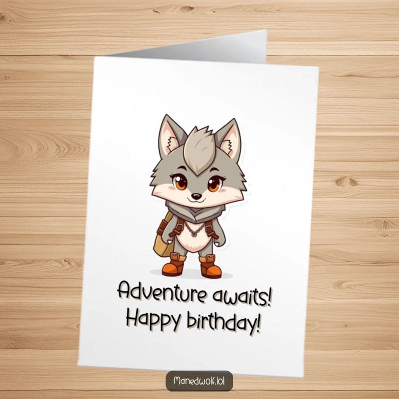 Funny Free Printable Birthday Card shows a maned wolf wearing tiny boots, ready for any adventure, wishing a happy birthday.