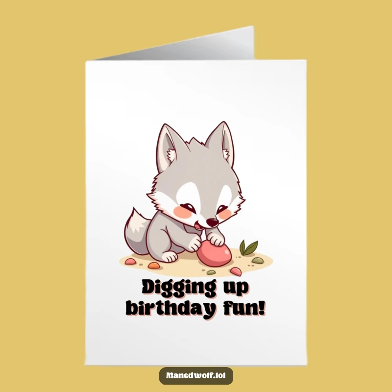 Free Printable Birthday Card: Excited Maned Wolf Digging, Funny Downloadable Gift