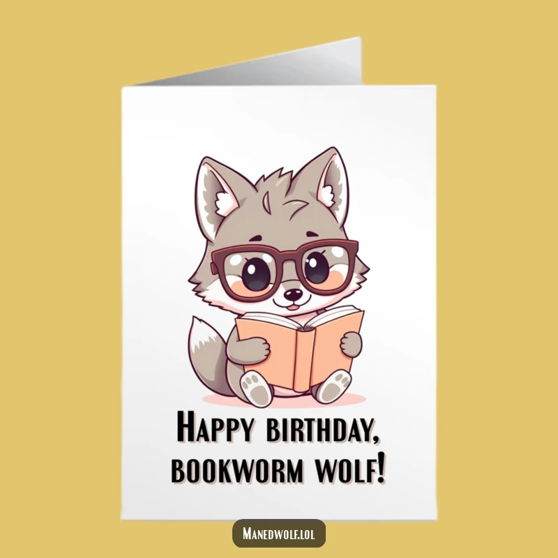 Free Printable Birthday Card: Bookish Maned Wolf - Funny Downloadable Gift for Smarty Pants