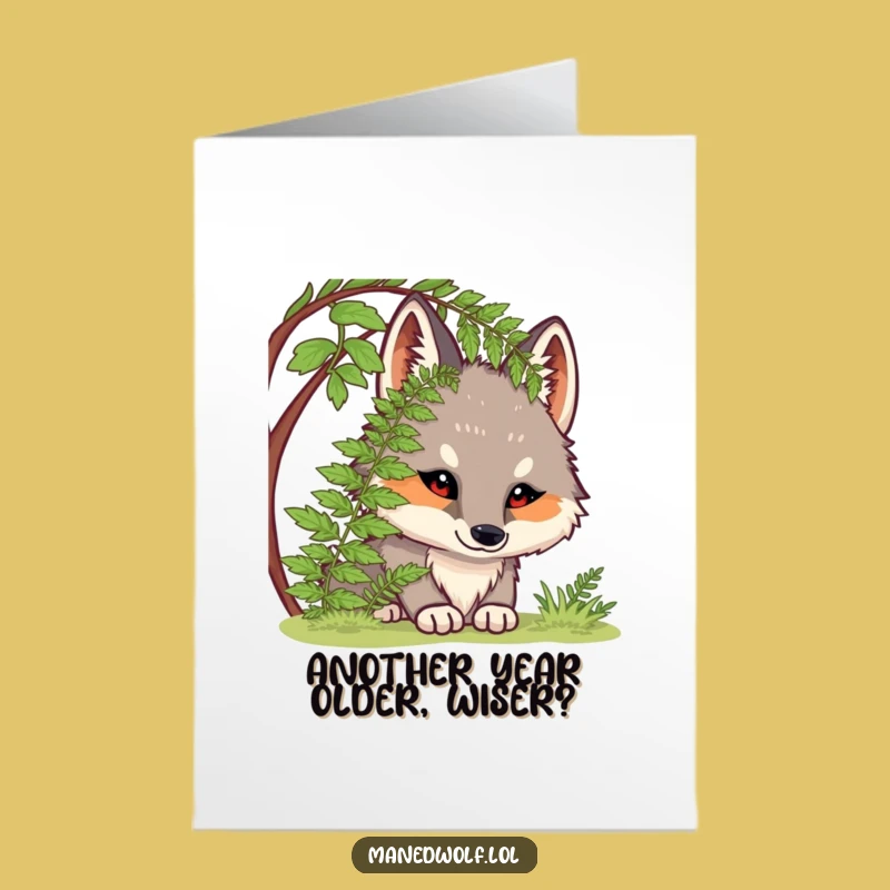 Free Printable Birthday Card: Curious Chubby Maned Wolf Funny Downloadable Gift