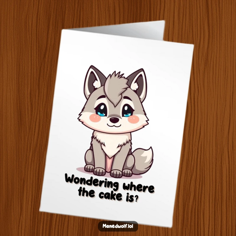 Funny Free Printable Birthday Card featuring a Kawaii maned wolf tilting its head inquisitively, wondering about the celebration.