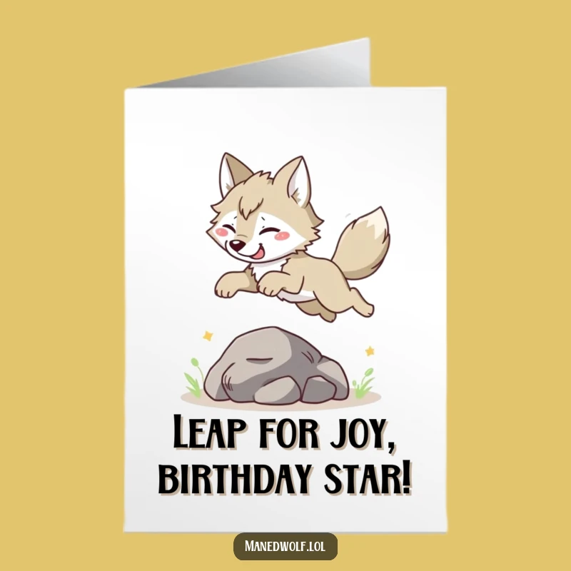 Free Printable Birthday Card: Funny Leaping Maned Wolf for a Joyful Celebration