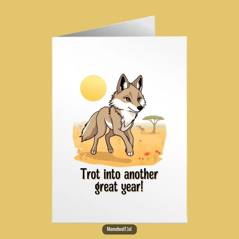 Free Printable Birthday Card: Graceful Maned Wolf Trot, Elegant Downloadable Gift