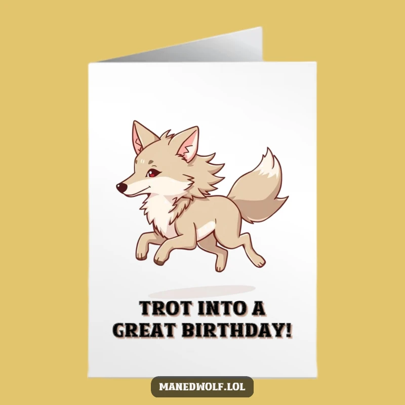 Free Printable Birthday Card: Graceful Maned Wolf Trot, Elegant Downloadable Gift!