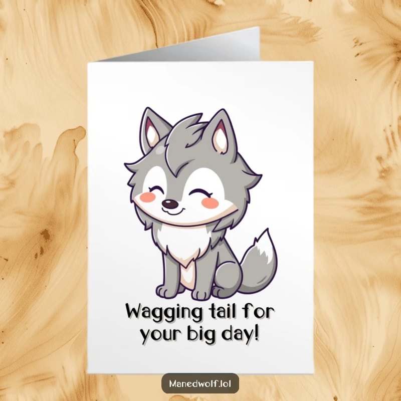 Funny Free Printable Birthday Card featuring a cute maned wolf with a happy grin and wagging tail.