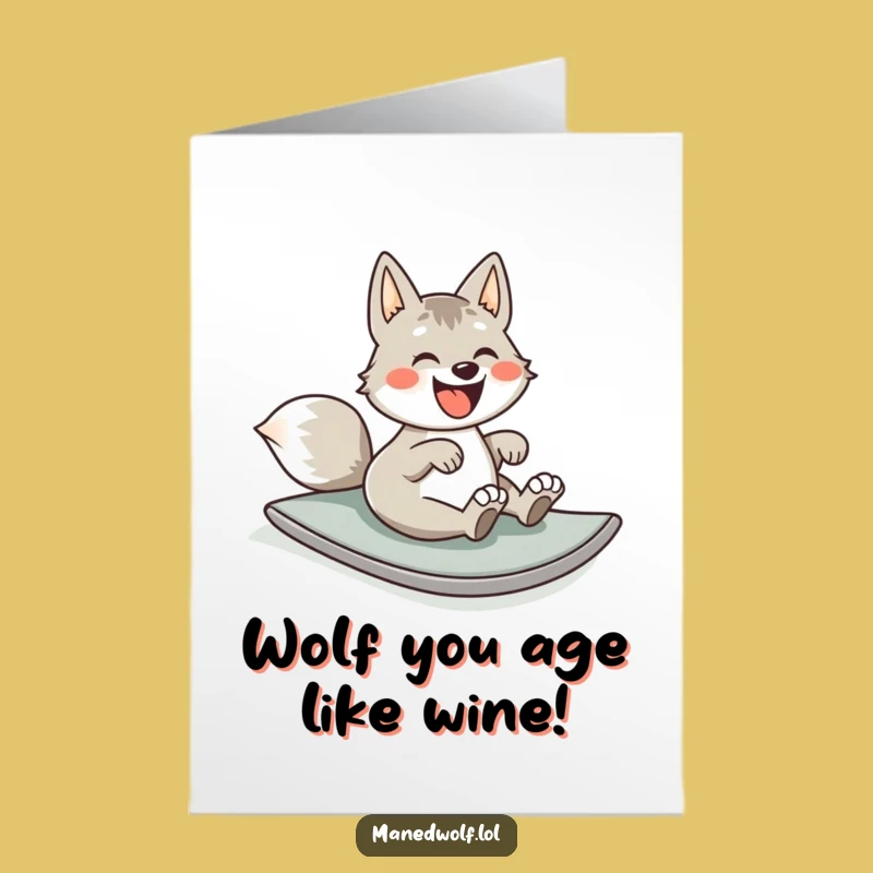 Free Printable Birthday Card: Joyful Maned Wolf Rolling Downhill Funny Downloadable Gift