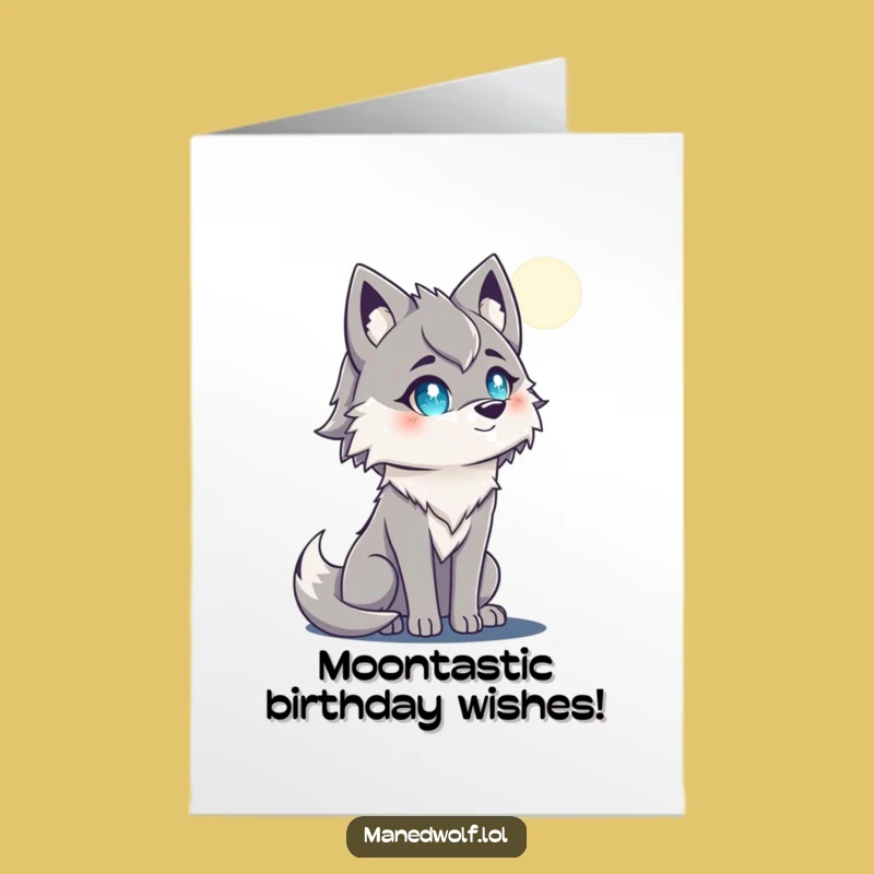 Free Printable Birthday Card: Wistful Maned Wolf Moon Gazer Downloadable Gift