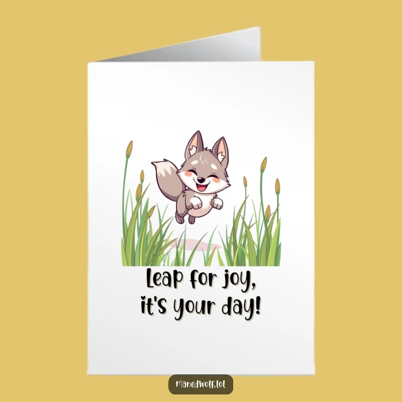 Free Printable Happy Birthday Maned Wolf Card - Joyful Leaping Design, Funny Downloadable Gift