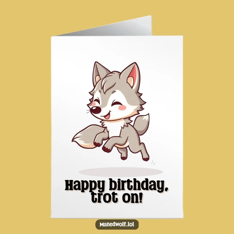 Free Printable Kawaii Maned Wolf Birthday Card: Bouncy Wolf for a Fun Downloadable Gift!