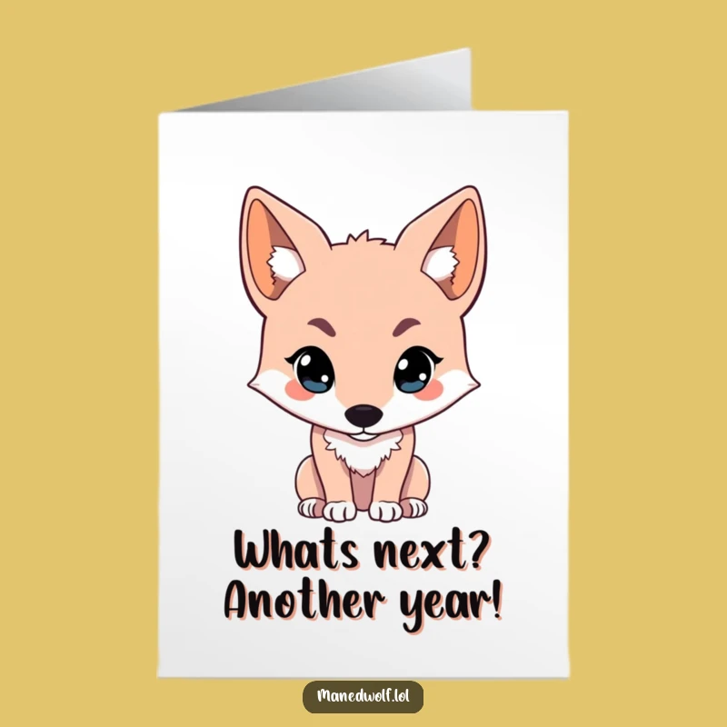 Free Printable Kawaii Maned Wolf Birthday Card: Curious Wolf for a Fun Downloadable Gift!