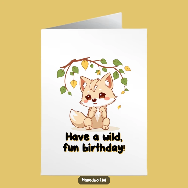 Free Printable Kawaii Maned Wolf Birthday Card: Playful Wolf for a Fun Downloadable Gift!