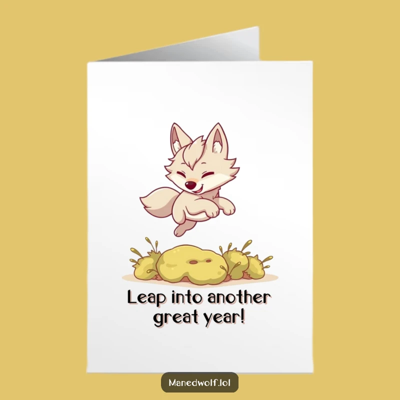 Free Printable Birthday Card: Kawaii Maned Wolf Leap Birthday Fun