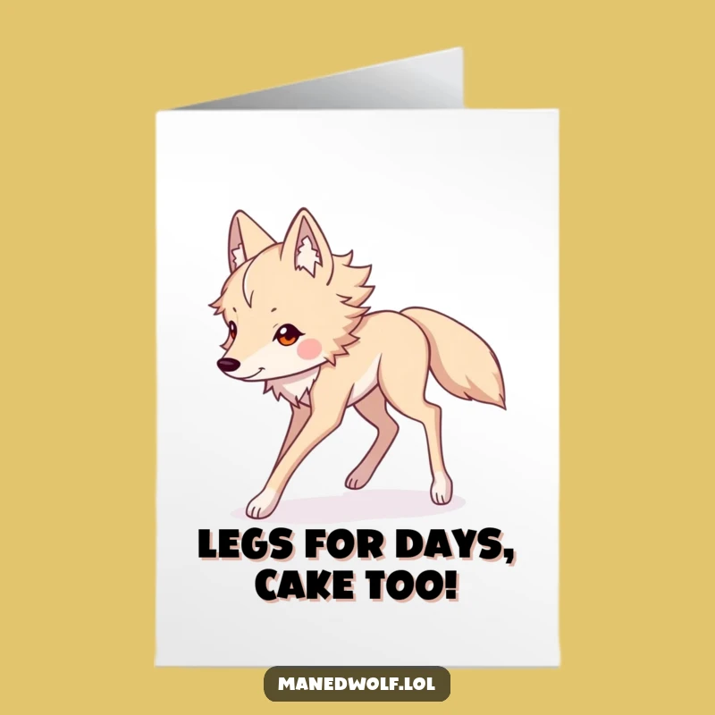 Free Printable Birthday Card: Funny Kawaii Maned Wolf Striding Long Legs - Downloadable Gift