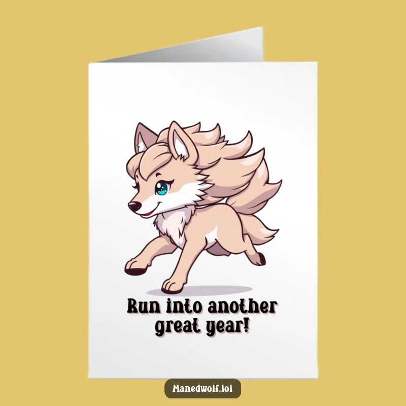 Free Printable Kawaii Maned Wolf Birthday Card: Fast Wolf for a Fun Downloadable Gift!
