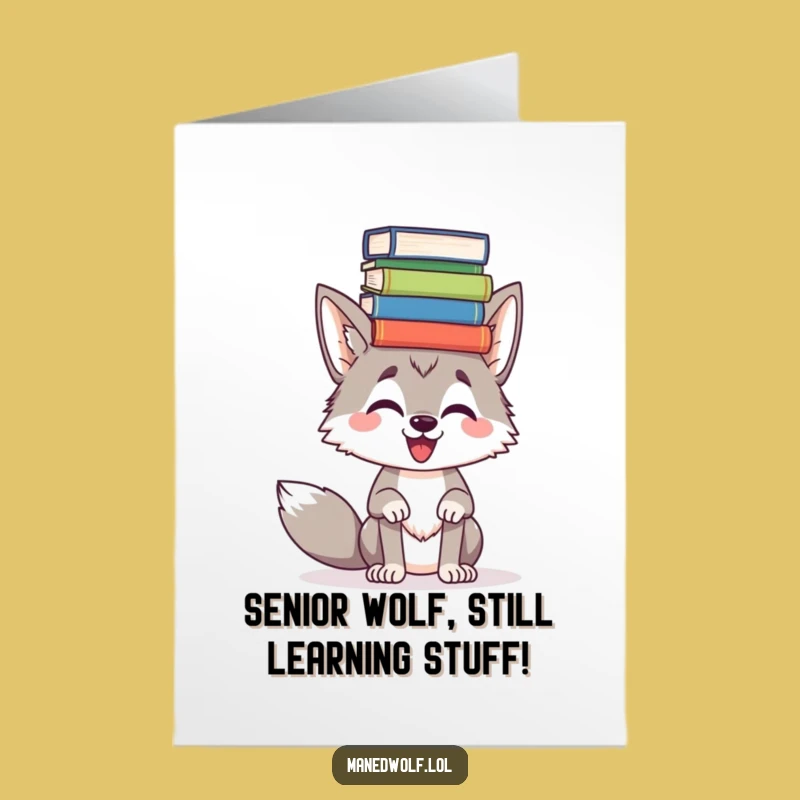 Free Printable Funny Birthday Card: Maned Wolf Balancing Books, Humorous Downloadable Greeting