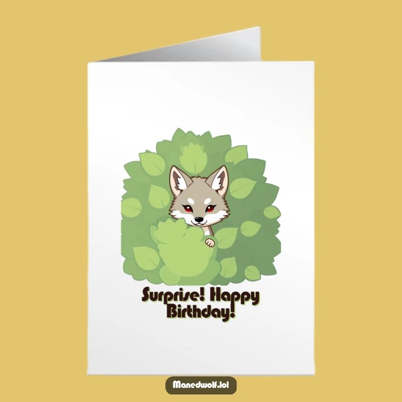 Free Printable Birthday Card: Shy Maned Wolf - Peek-a-Boo Funny Downloadable Gift