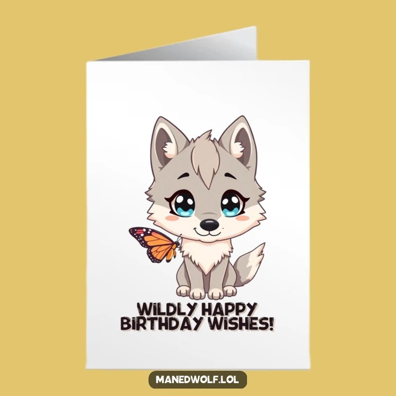 Free Printable Funny Birthday Card: Maned Wolf Surprised by Butterfly