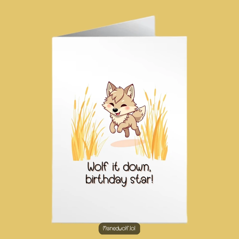 Free Printable Birthday Card: Maned Wolf Prancing Joy - Funny Downloadable Gift