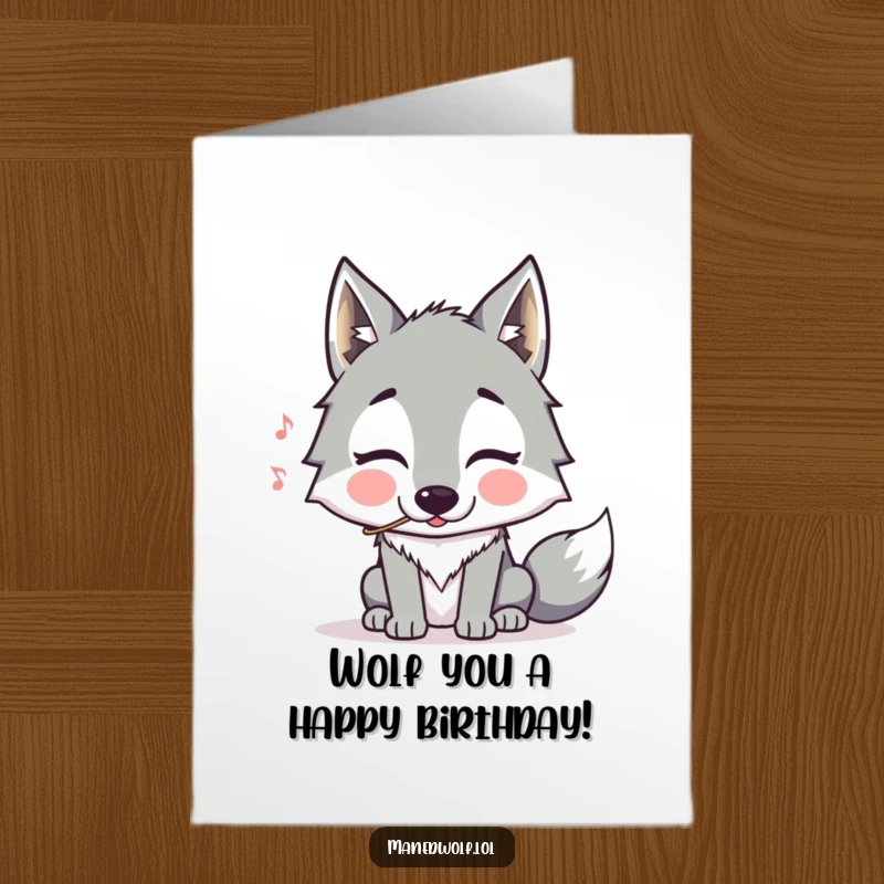 Funny Free Printable birthday card with a maned wolf's cheeks puffed out, comically trying to whistle a happy birthday tune.