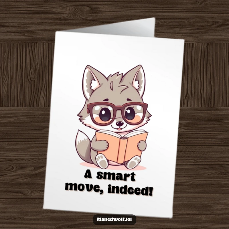 Funny Free Printable Congrats Card: A cute maned wolf sporting oversized spectacles is engrossed in a tiny novel.