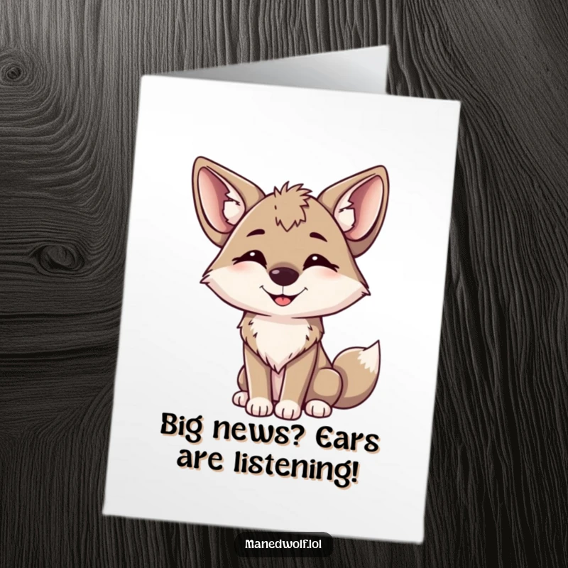 Free Printable Congratulations Card: A maned wolf tilts its head happily, ears perked, conveying joyful congratulations, unique downloadable card.