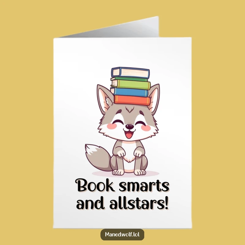 Free Printable Congrats Card: Maned Wolf's Bookish Triumph, Downloadable Achievement Gift