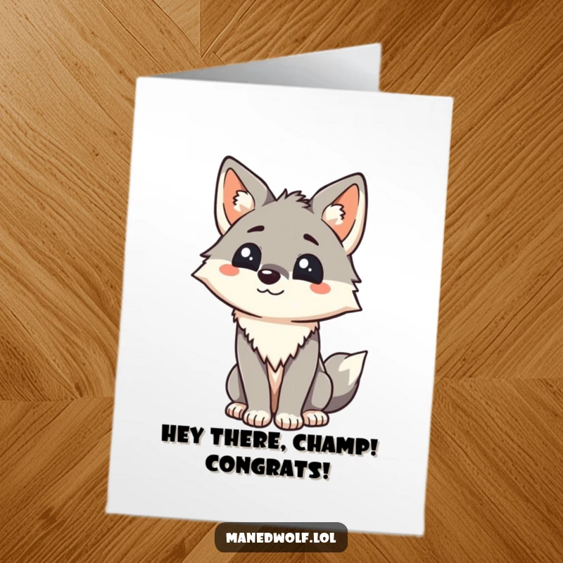 Funny Free Printable Congrats Card: Kawaii maned wolf tilting its head in a sweet, friendly gesture to congratulate someone.