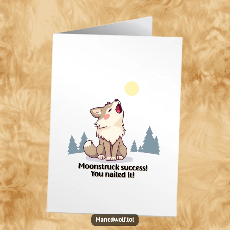 Funny Free Printable Congratulations Card: Kawaii maned wolf howling happily at the moon, a downloadable gift.
